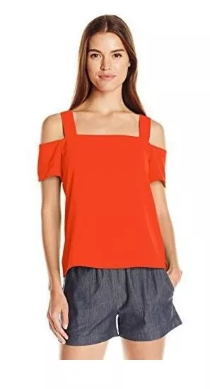 Cooper & Ella Blouse Womens Tangerine Cutout Cold Shoulder Ava Top Size Medium