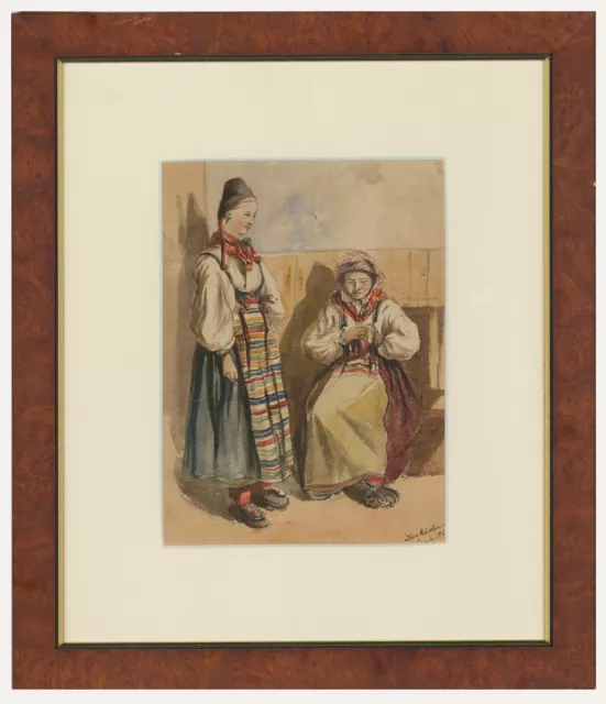 c.1860 Watercolour - Swedish Ladies