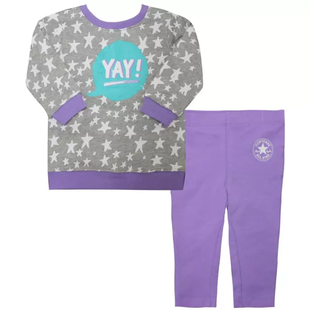 Converse Girls French Terry Sweatshirt Leggings Toddlers Outfit Lilac 164984 P1R