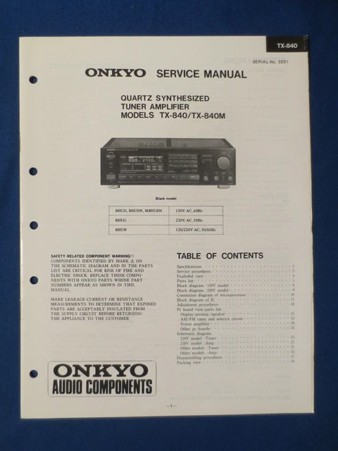 ONKYO TX-840 M Tuner Amp Service Manual Original Factory Issue The Real ...