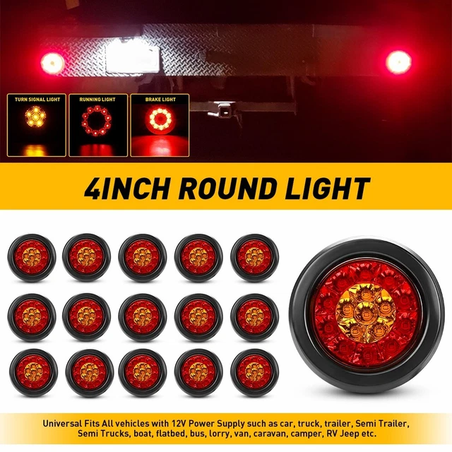 16X 4" 16LED Truck Round Light Tail Light Brake Stop Turn Signal Light Red/Amber