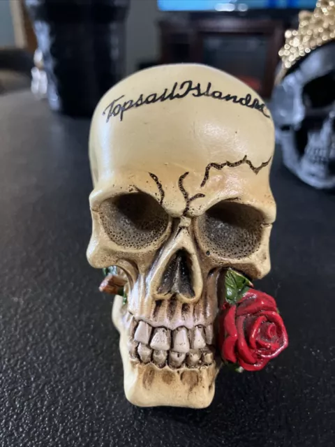 Human Skull with Rose Resin Statue Small Size Head Sculptures Witchy