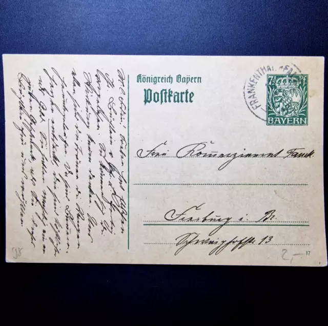 Germany 1900's - Bayern Postal Card - Used - Full Letter - 7.5 Phenning Stamp