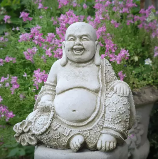 Large Laughing Buddha Statue | Stone Garden Ornament | Sitting Down Statue | Bea