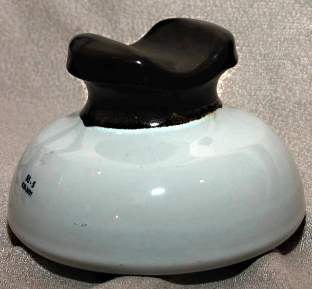 Vintage Brown & White Large Ceramic Porcelain Glazed Electric Insulator 7" Exc