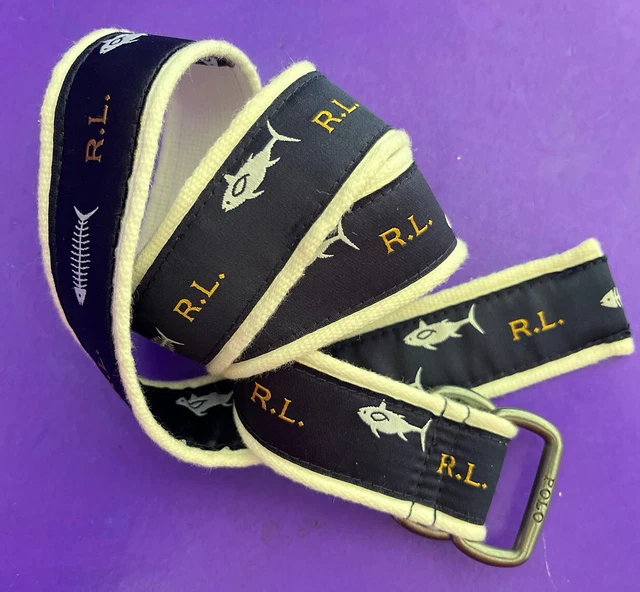 Polo Ralph Lauren R.L. Navy Blue Fish D Ring Belt Little Boys Girls Kids 32”