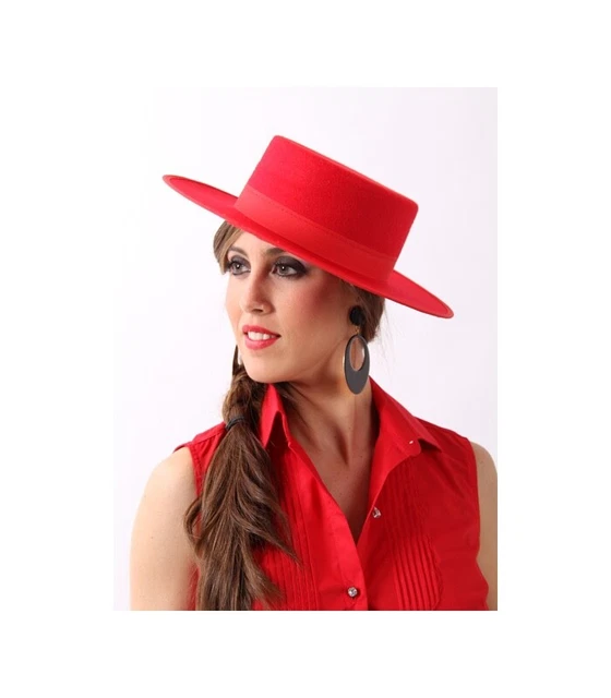 Red Flamenco Spanish Hat Sombrero Cordobes Flamenco Rojo Size T2