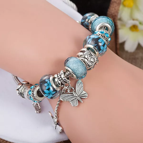 BRACCIALETTO CHARMS CHARM BRACCIALE METALLO COLORI CIONDOLO VIOLA AZZURRO yf