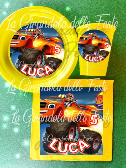 KIT 24PZ PIATTI BICCHIERI BLAZE NOME Festa Party Tavola ADDOBBI bambino coordi