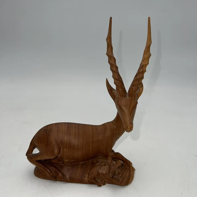 Hand Carved Wooden Gazelle With Baby Impala Eland Antelope Made in Kenya Africa