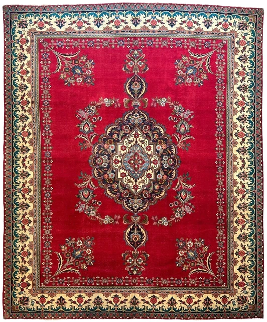 Hand Knotted Vintage Tabrize Wool Area Rug 10x13 Ft