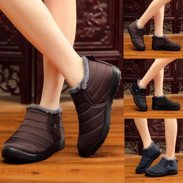 Men Women Winter Warm Fur-lined Ankle Snow Boots Slip On Shoes Waterproof Size