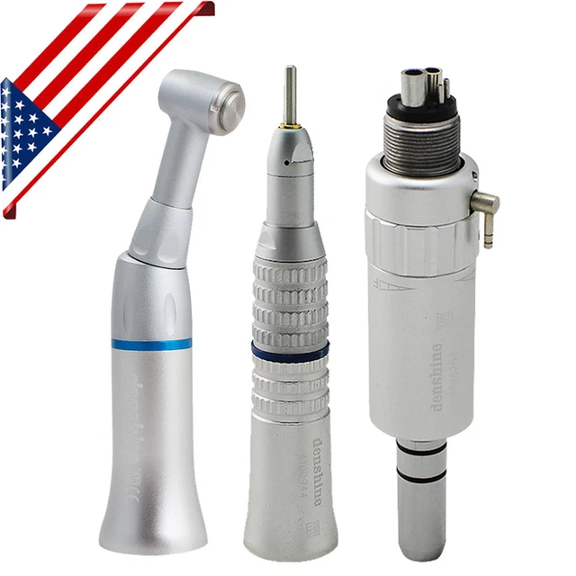 4Hole Dental Slow Low Speed Handpiece Set Straight Contra Angle Air Motor US
