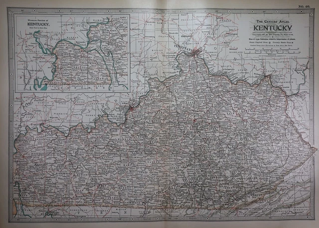 Old 1897 Century Atlas Map ~ KENTUCKY ~ (12x18) ~ Free S&H #271