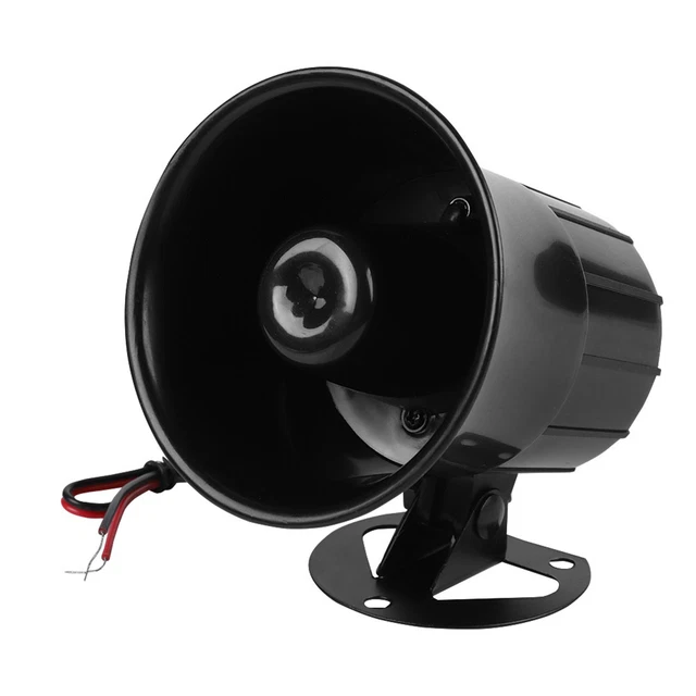 Alarma de seguridad con bocina de cable de 12 V Altavoz Sirena Alarma antirrobo para exteriores Negro BGS