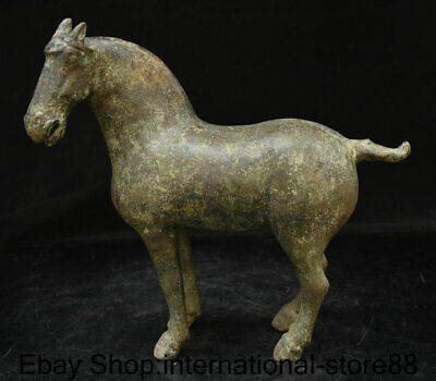 12.4" Old Chinese Bronze Ware Dynasty Palace Stand Tang Horse Lucky Sculpture