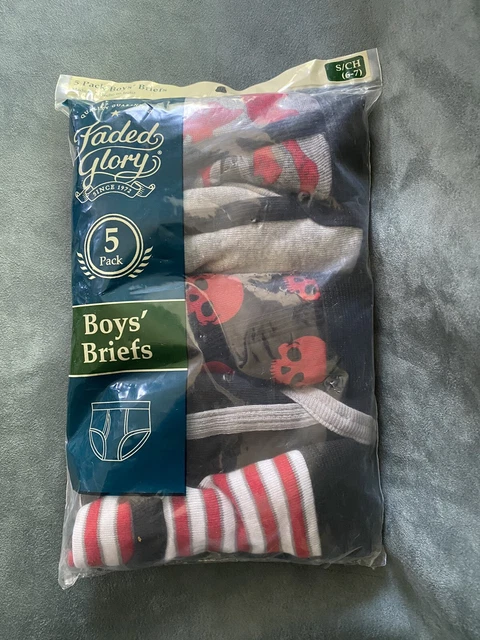 NWOT Faded Glory Boys Underwear 5 Pack Size S 6-7 100% Cotton Knit Briefs