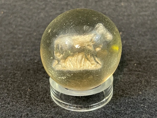 Antique Vtg Early 1.5" German Sulphide Marble w/ Large Cow Bull Inside EX+ COND