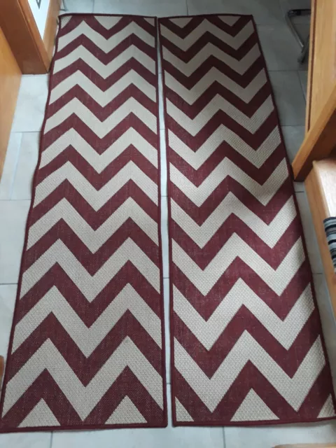 3 x Moda Chevron Runners in Red & Beige Natural, 60cm x 230cm, Good Condition
