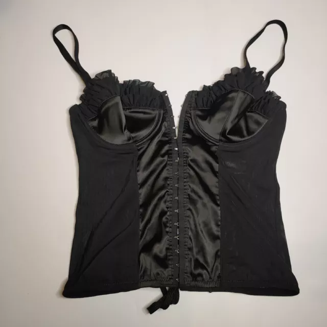 Top corsetto bustier Ann Summers taglia S UK 6-8 rete raso nero sexy babydoll con fronzoli