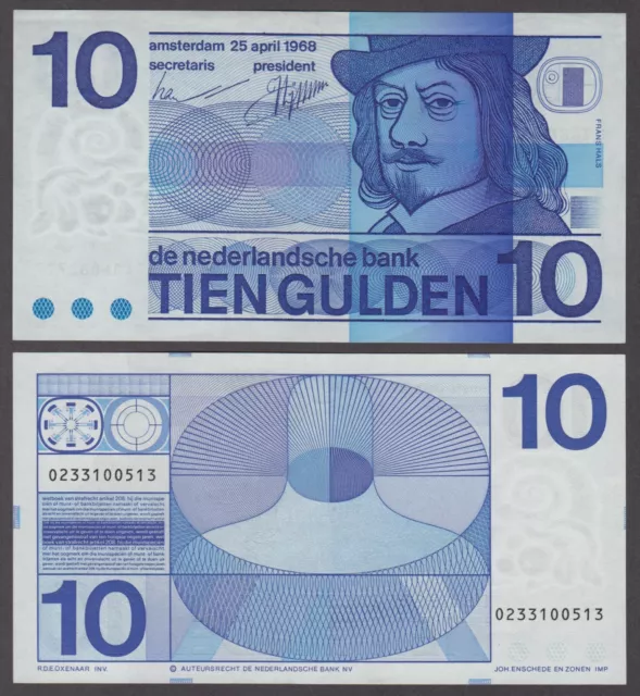 NETHERLANDS  P.91b  10 GULDEN 25.4.1968  ALMOST UNCIRCULATED  LOW SHIPPING 2001