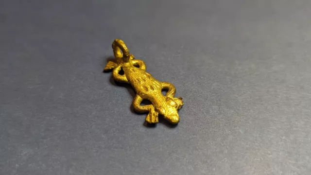 Antique African Baule Tribe Lizard Brass Metal Pendant