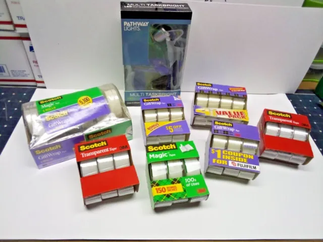 New Nos Huge Lot Of Scotch Gift Tape, Magic, Transparent & An Led Reading Light
