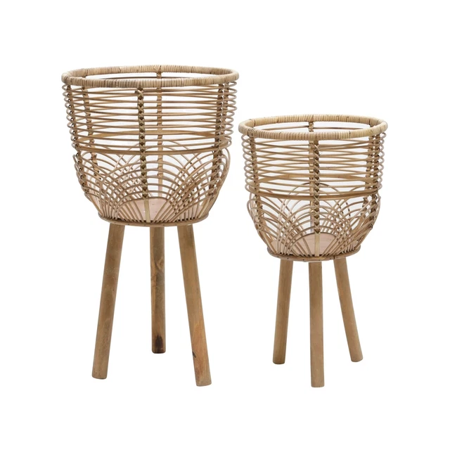 Sagebrook Home Set of 2 Wicker Planters 10/12", Natural