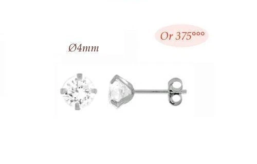 Boucles D'oreilles Puces Dolly-Bijoux - Diamant Cz Carré 6 Mm - Or Gris 9K - Neuf