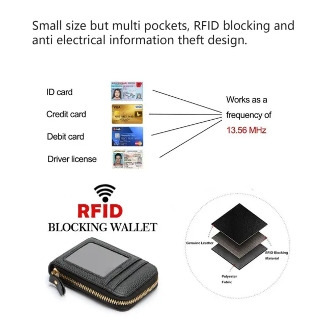 Men's Wallet Credit Card Holder Genuine Leather RFID Blocking Zipper Pocket Thin 3