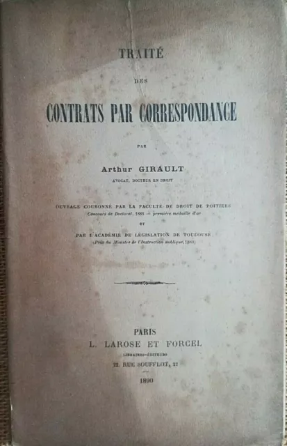 1890 DROIT: Traité des Contrats par Correspondance, par Arthur GIRAULT - 7374