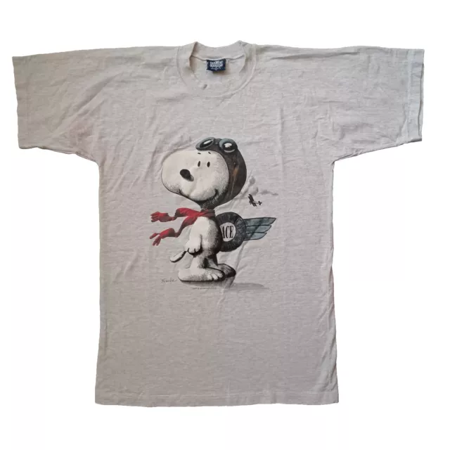 Vtg Snoopy Woodstock T Shirt Mens Gray L Ace World War I Short Sleeve 1960s