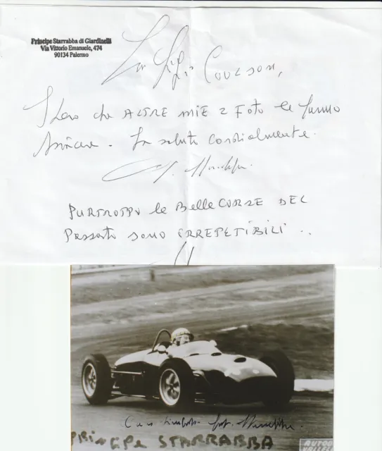 GAETANO STARRABBA HAND-SIGNED PHOTO & HAND WRITTEN LETTER  - 1960's F1 LOTUS etc