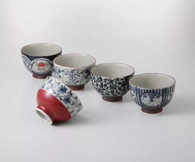 Japanese 5 rice bowl set w box - Arita yaki ware porcelain chawan