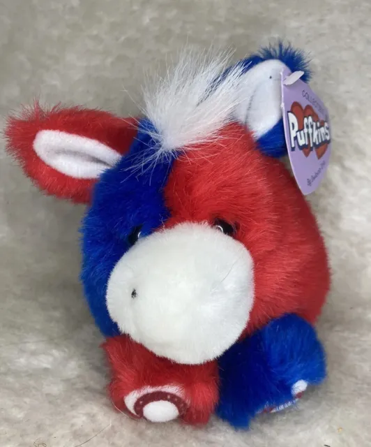 Puffkins Stripes Stuffed Plush Animal Donkey Democrat plush red white blue USA