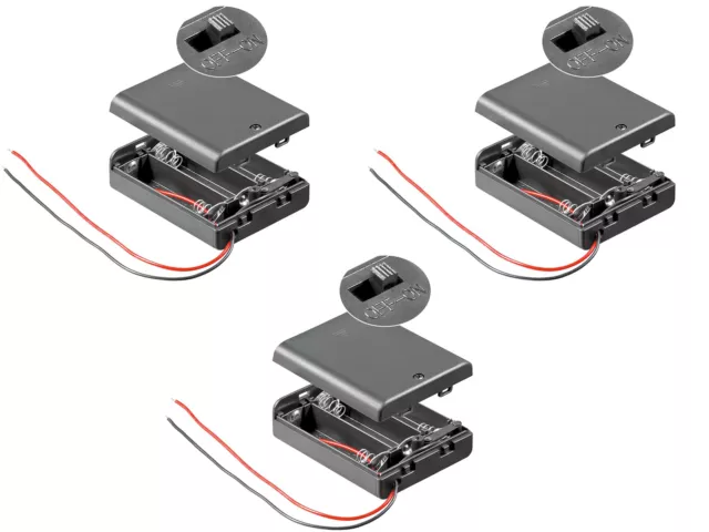 3 Batteriehalter für 3x AA Mignon Batteriefach mit Schalter Ein Aus Gehäuse Akku