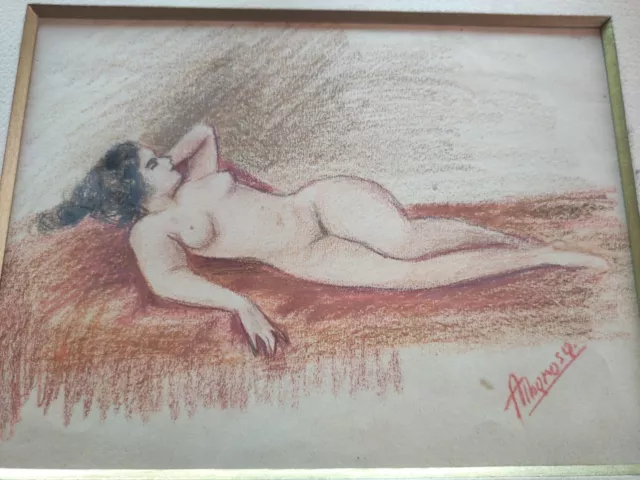 Disegno Vintage Eseguito A Matite Colorate -Firmato Albarosa
