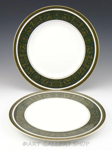 Royal Doulton England H4992 VANBOROUGH GREEN GOLD 10-5/8" DINNER PLATES Set of 2
