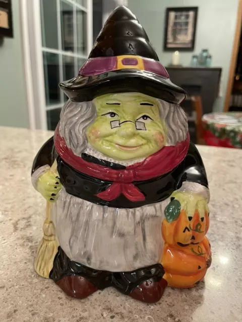 Pier 1 Imports Ceramic Hand Painted Witch Cookie Candy Treat Jar