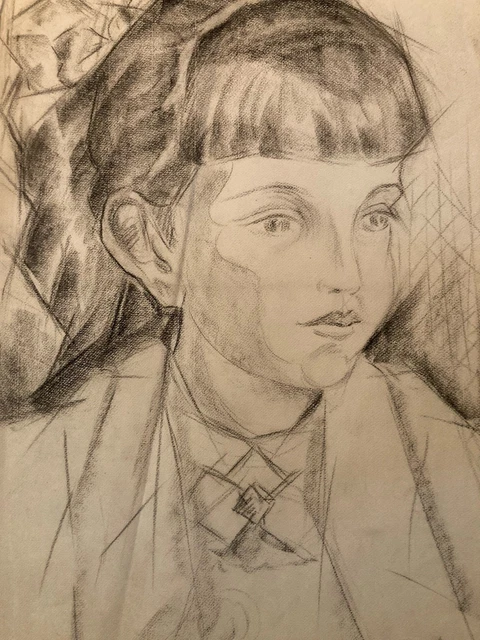 Dessin Ancien Cubiste Original - Mine De Plomb Par Elisabeth Ronget - Années 1950