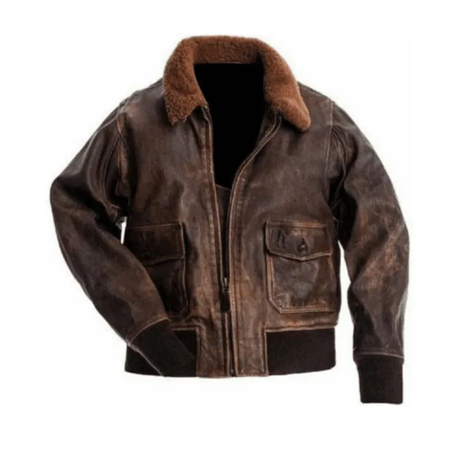 Flight Bomber Jacket Leather Aviator Jacket For Men Vintage Leather Bomber Brown