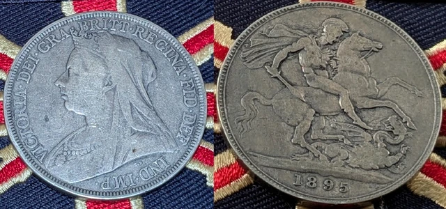 1895 VICTORIAN CROWN Solid Silver Antique Coin Old Vintage Queen