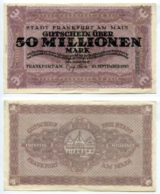 50 Millionen Mark Frankfurt a. Main 28.9.1923  Erhaltung II-