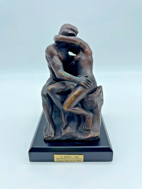 Statue En Bronze repro Le Baiser de Redon Argenté/Doré