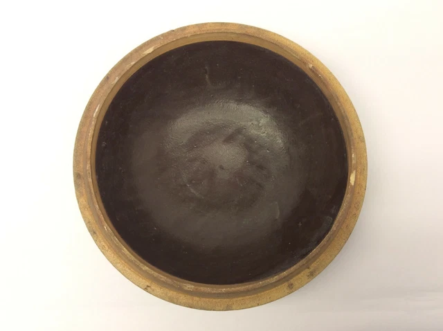 Antique Stoneware Large Handmade Brown Glazed Interior Crock Top Lid Cover 7