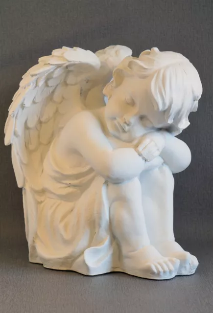 Großer Engel Deko Figur Junge weiß XL Gartenfigur Grabschmuck Statue christlich
