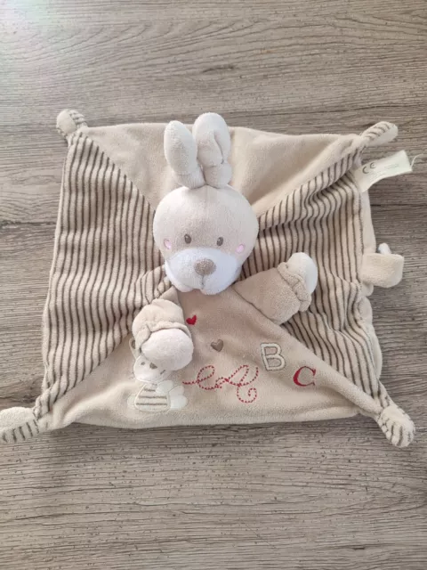 Doudou plat rayé marron abc lapin nicotoy