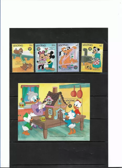 Walt Disney Lesotho 1986, Serie Ivert 699/702 + Hoja Bloque Bf 42.   Mnh.