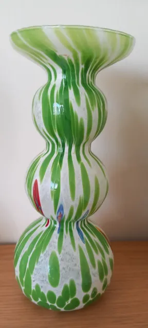 Vetro Eseguito Green Cream Hand Blown Curvy Glass Vase After Murano Techniques