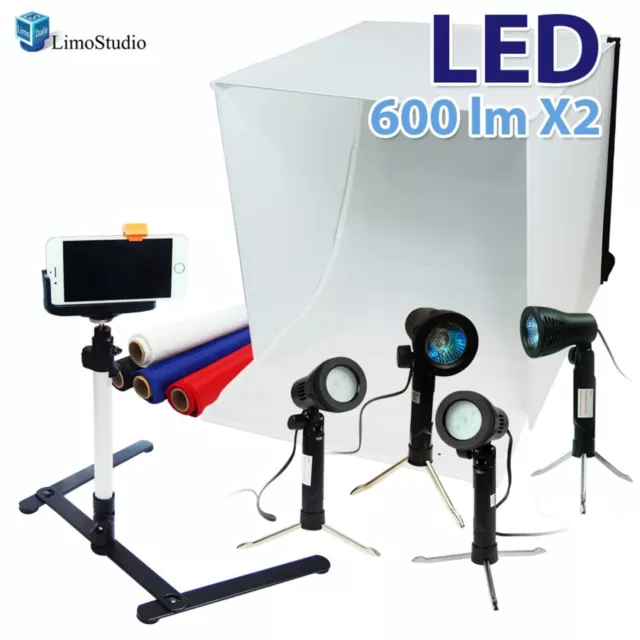 LimoStudio 24" Folding Photo Box Tent LED Light Table Top Photography Studio ...